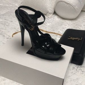 YSL Tribute platform sandals in patent leather